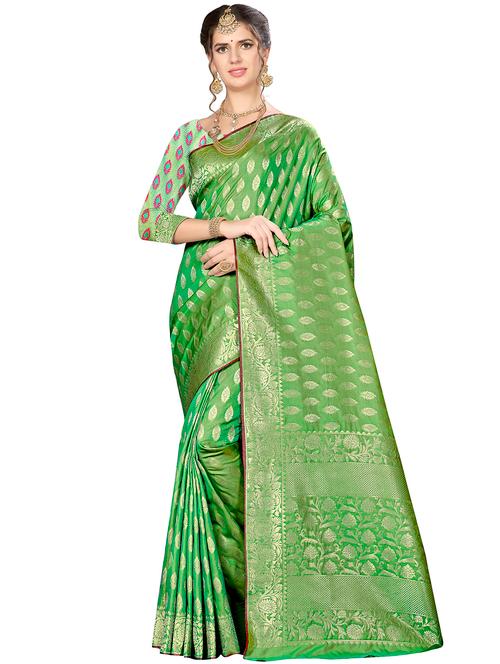 floral banarasi saree with blouse - 16369875 - Very Small Image - 1