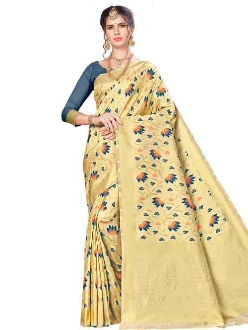 floral banarasi saree with blouse - 16369876 - Very Small Image - 1