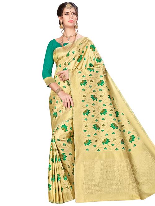 floral banarasi saree with blouse - 16369877 - Very Small Image - 1