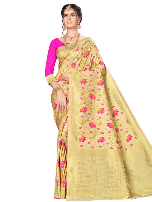 floral banarasi saree with blouse - 16369878 - Very Small Image - 1