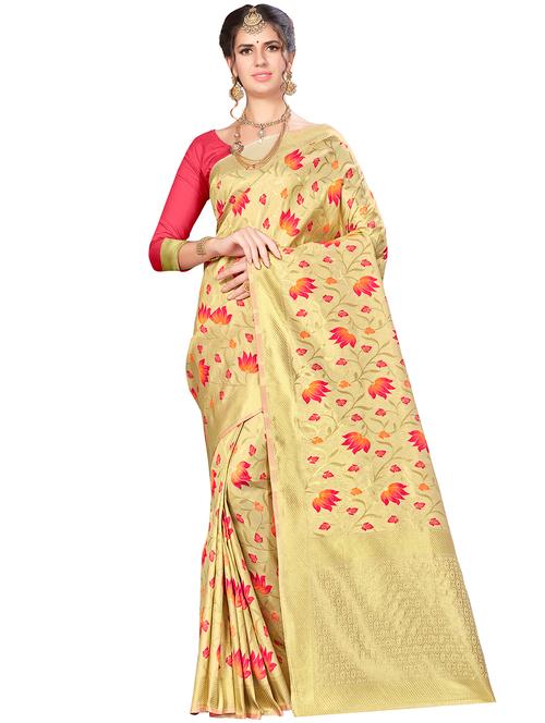floral banarasi saree with blouse - 16369879 - Very Small Image - 1