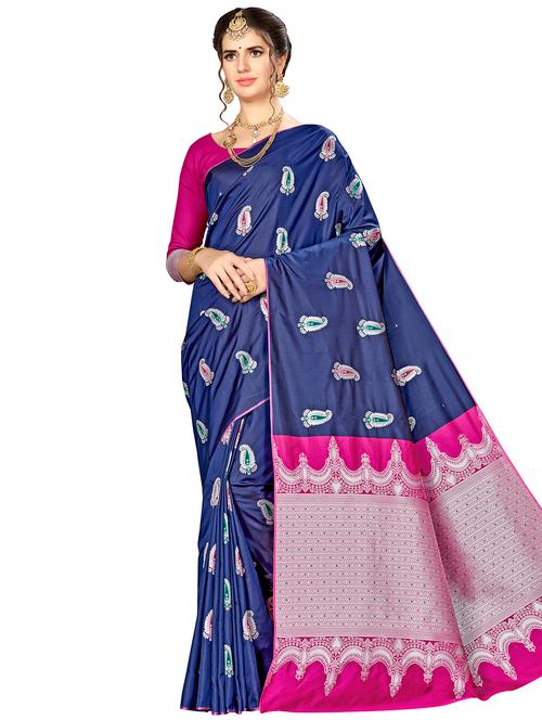 paisley banarasi saree with blouse - 16369880 - Very Small Image - 1