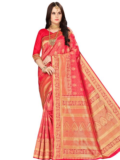 red art silk banarasi saree with blouse - 16369908 - Very Small Image - 1