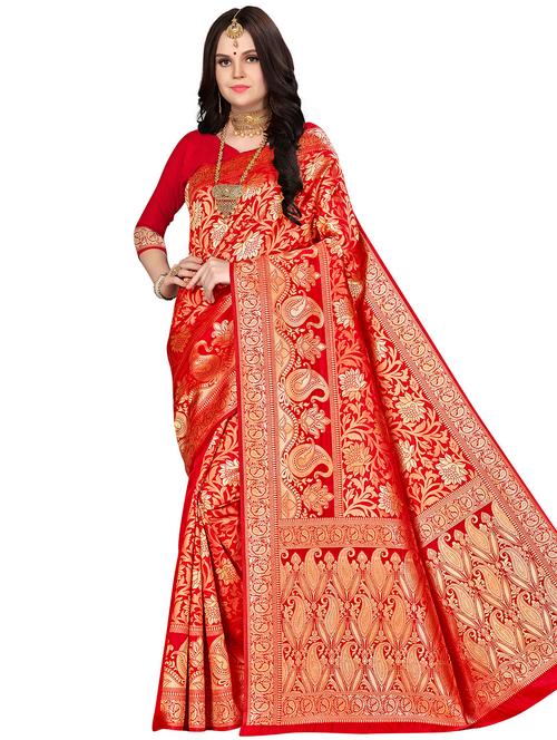red art silk banarasi saree with blouse - 16369918 - Very Small Image - 1