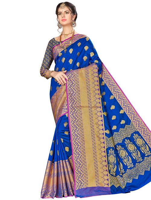 floral banarasi saree with blouse - 16369931 - Very Small Image - 1