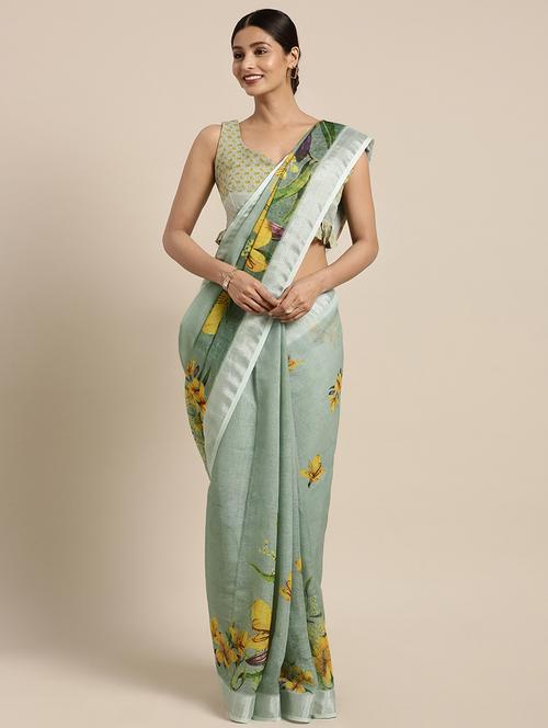 digital floral printed saree with blouse - 16370012 - Very Small Image - 1