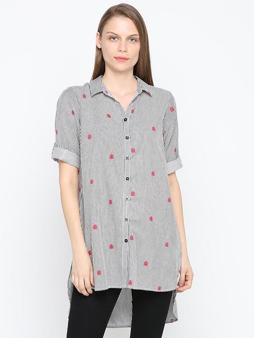 roll up sleeved high low shirt tunic - 16370325 - Very Small Image - 1