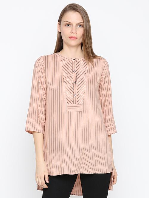 button detail striped tunic - 16370328 - Very Small Image - 1
