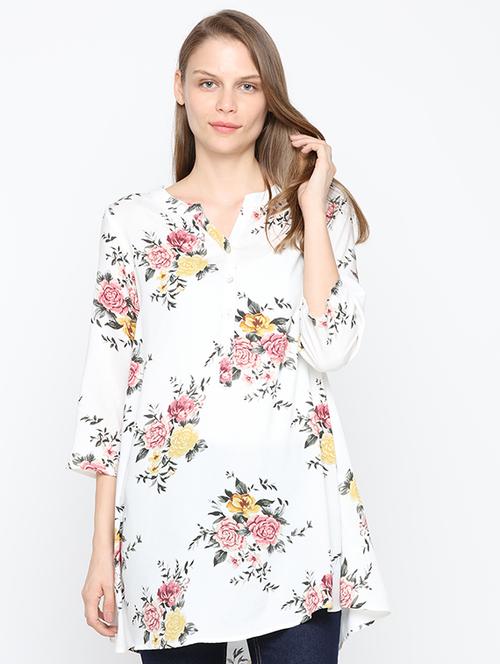 notch neck floral tunic - 16370340 - Very Small Image - 1