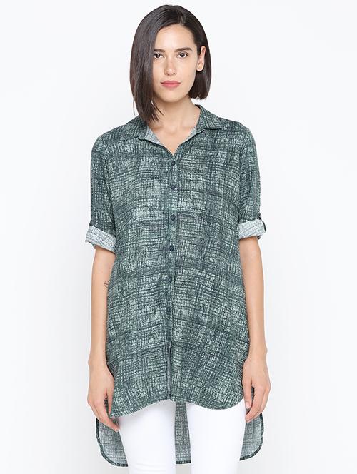 roll up sleeved high low tunic - 16370344 - Very Small Image - 1
