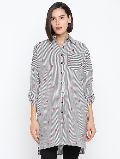roll up sleeved striped tunic - 16370355 - Very Small Image - 1