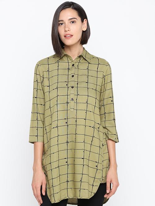 roll up sleeved window pane tunic - 16370357 - Very Small Image - 1