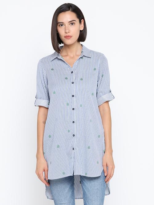 roll up sleeved high low tunic - 16370366 - Very Small Image - 1