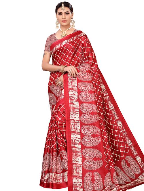 checkered printed saree with blouse - 16370791 - Very Small Image - 1