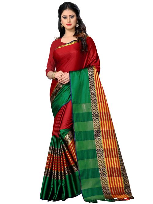 striped zari border woven saree with blouse - 16371604 - Very Small Image - 1