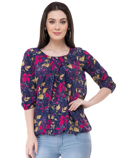 leaf print pleated blouson top - 16371608 - Very Small Image - 1