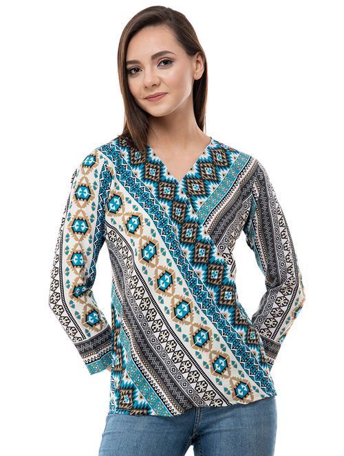 faux wrap aztec print top - 16371786 - Very Small Image - 1