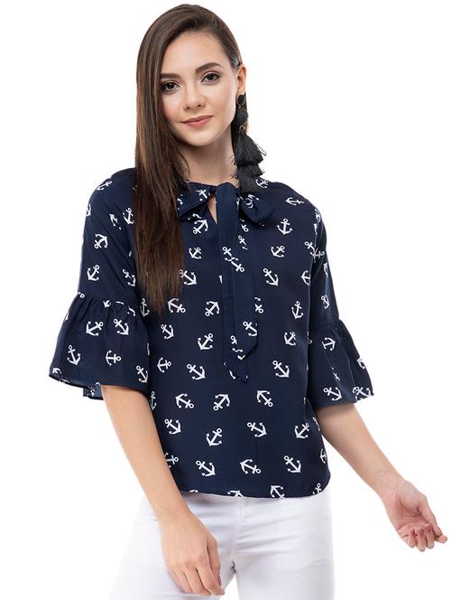 tie up neck anchor print top - 16371791 - Very Small Image - 1