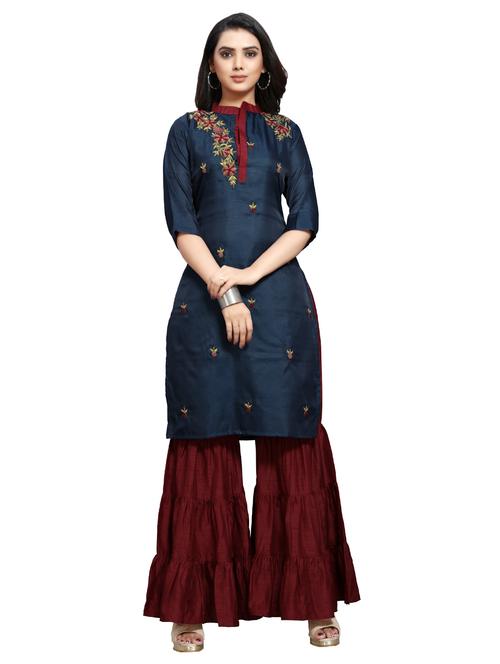 zari motifs straight kurta - 16372283 - Very Small Image - 1