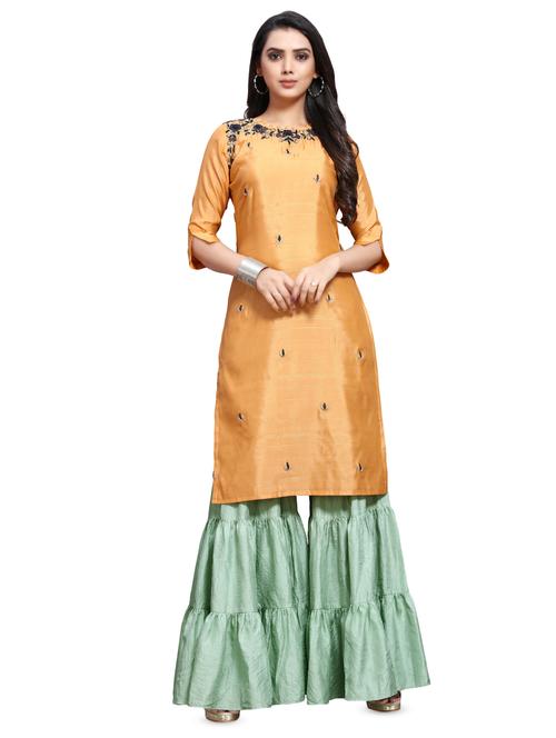 zari motifs straight kurta - 16372284 - Very Small Image - 1