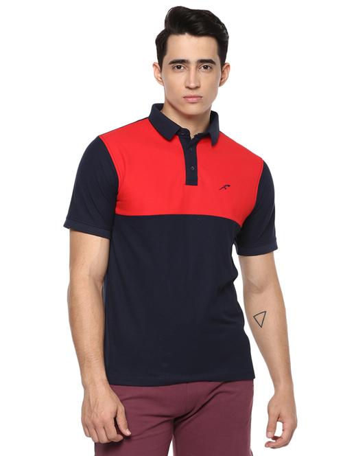 navy blue color block polo t-shirt - 16373191 - Very Small Image - 1