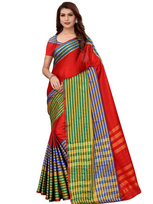 red art silk saree with blouse - 16373489 - Very Small Image - 1