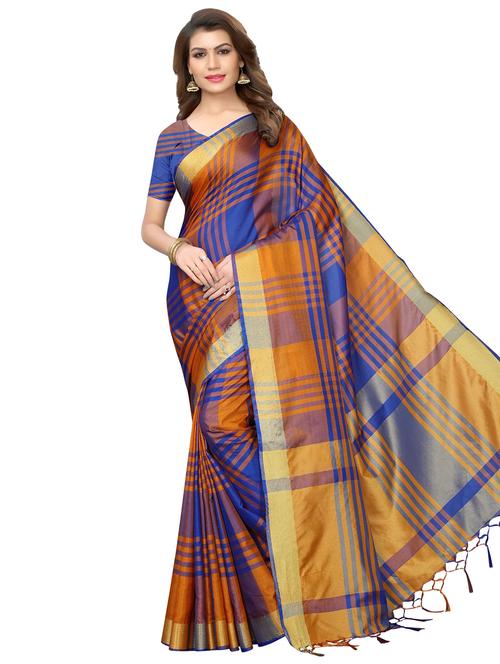 checkered woven saree with blouse - 16373752 - Very Small Image - 1