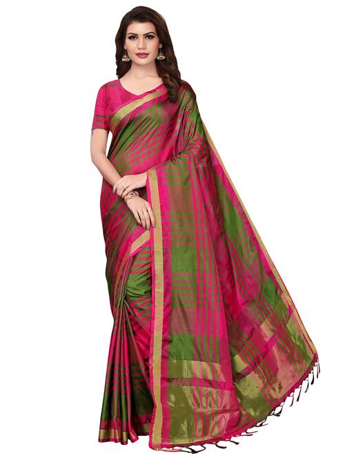 checkered woven saree with blouse - 16373753 - Very Small Image - 1