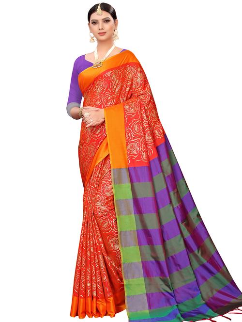 floral printed saree with blouse - 16373762 - Very Small Image - 1