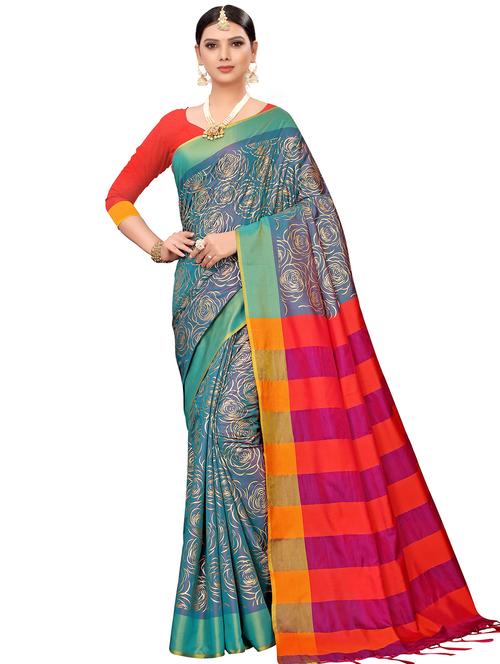 floral printed saree with blouse - 16373764 - Very Small Image - 1