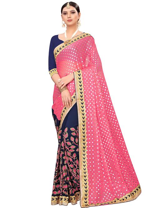 embroidered half & half saree with blouse - 16373767 - Very Small Image - 1
