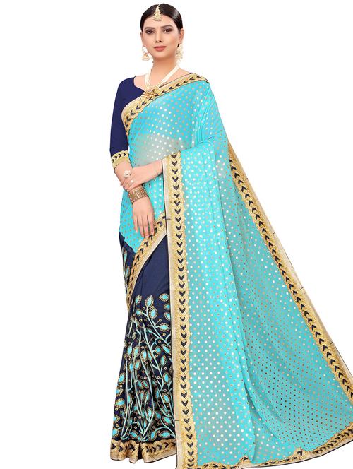 embroidered half & half saree with blouse - 16373768 - Very Small Image - 1