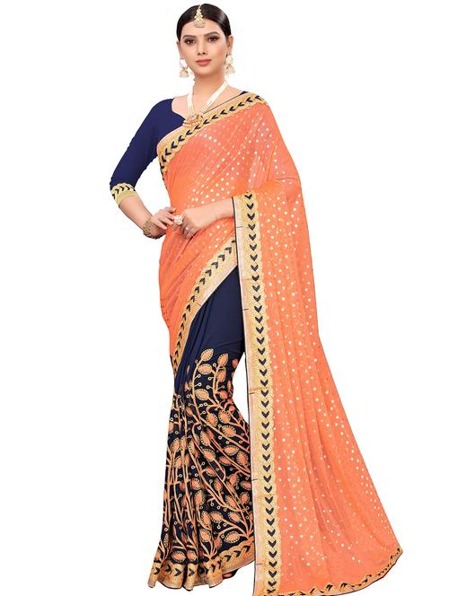 embroidered half & half saree with blouse - 16373769 - Very Small Image - 1