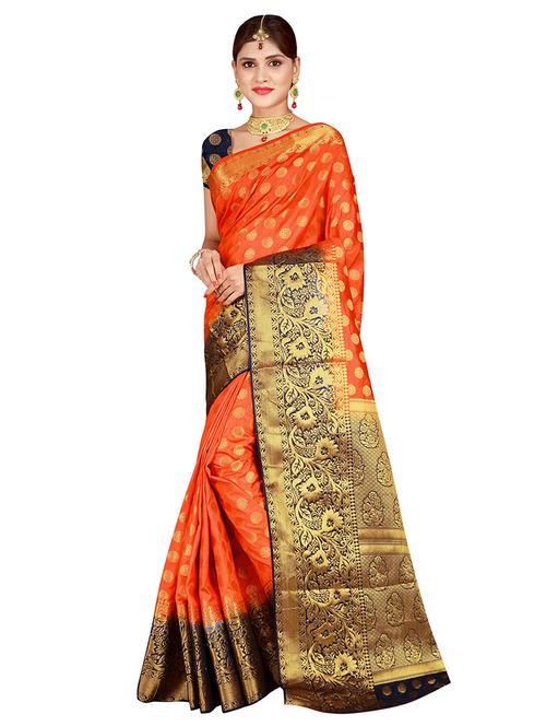 floral banarasi saree with blouse - 16373810 - Very Small Image - 1