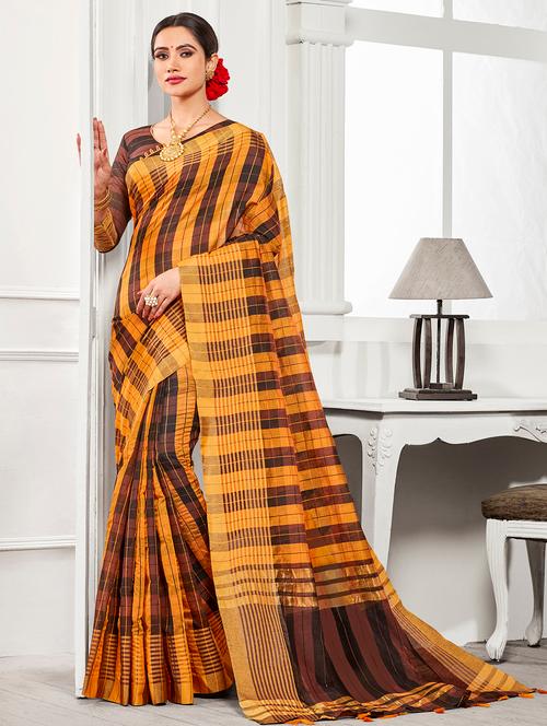 checkered woven saree with blouse - 16373903 - Very Small Image - 1