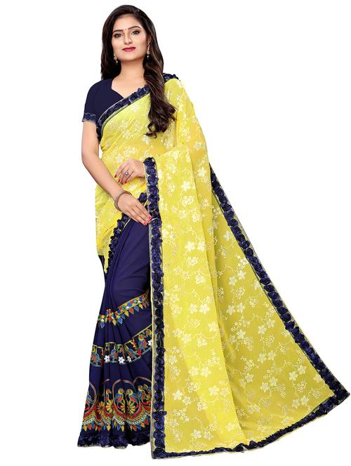 half & half embroidered saree with blouse - 16373955 - Very Small Image - 1