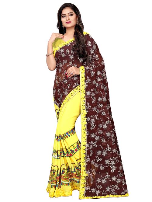 half & half embroidered saree with blouse - 16373956 - Very Small Image - 1