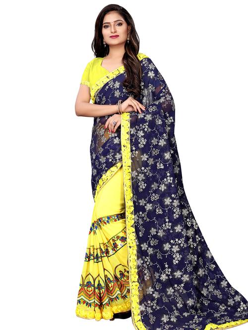 half & half embroidered saree with blouse - 16373957 - Very Small Image - 1