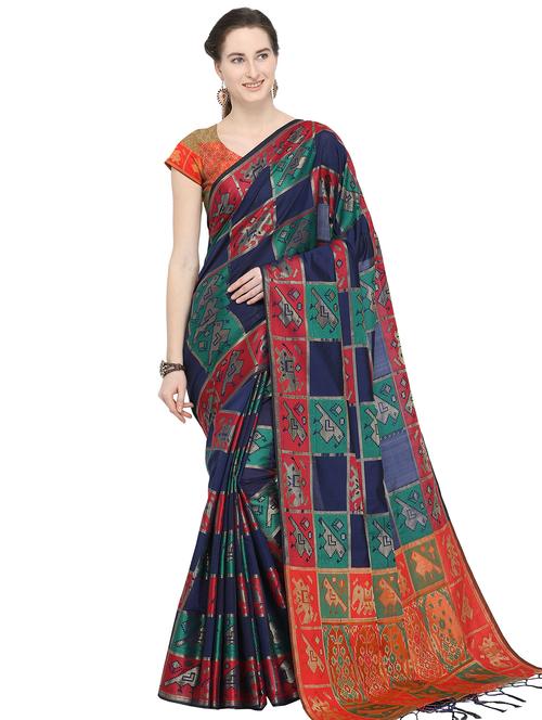 color block woven saree with blouse - 16373966 - Very Small Image - 1