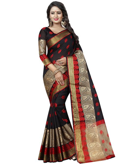 floral woven saree with blouse - 16374128 - Very Small Image - 1
