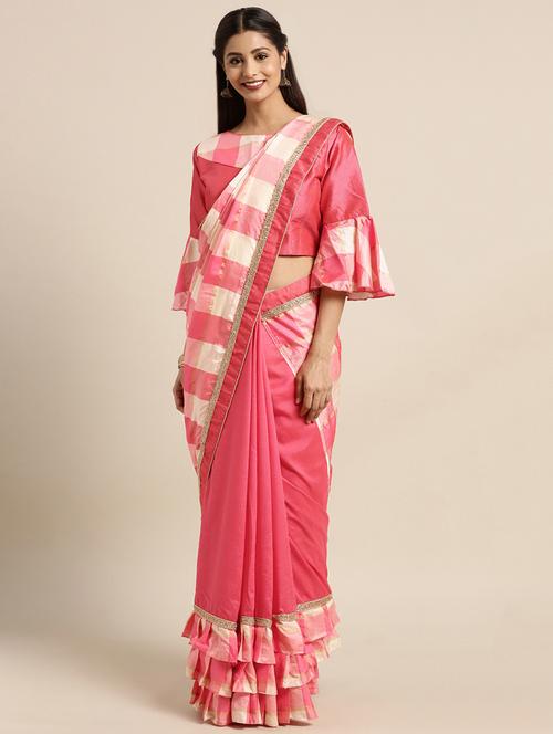 ruffle fusion saree with blouse - 16374795 - Very Small Image - 1