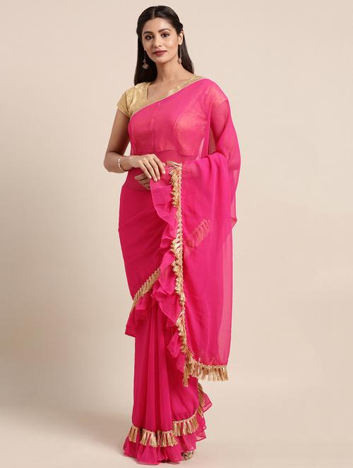 ruffle fusion saree with blouse - 16374811 - Very Small Image - 1
