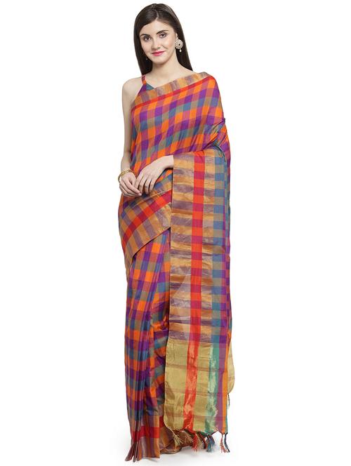 checkered printed saree with blouse - 16374882 - Very Small Image - 1