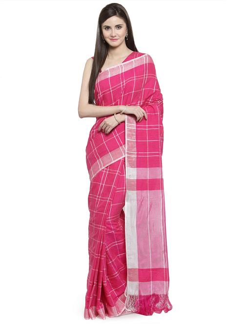 checkered printed saree with blouse - 16374890 - Very Small Image - 1