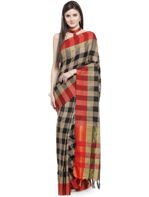 checkered printed saree with blouse - 16374897 - Very Small Image - 1
