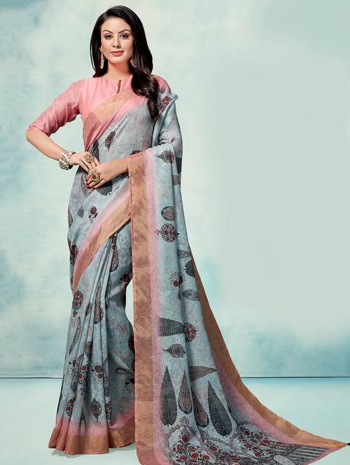 floral printed saree with blouse - 16374912 - Very Small Image - 1