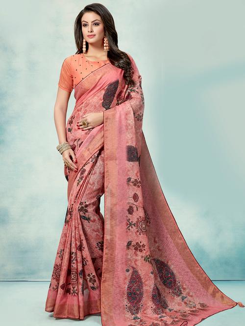 floral printed saree with blouse - 16374915 - Very Small Image - 1