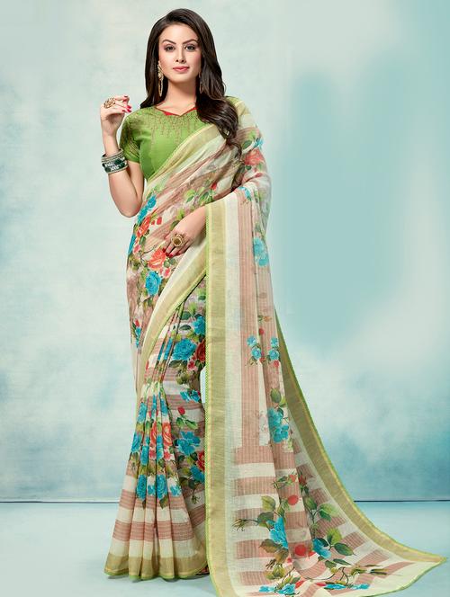 floral printed saree with blouse - 16374919 - Very Small Image - 1