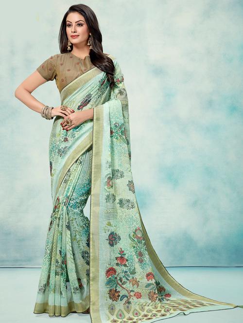 floral printed saree with blouse - 16374921 - Very Small Image - 1