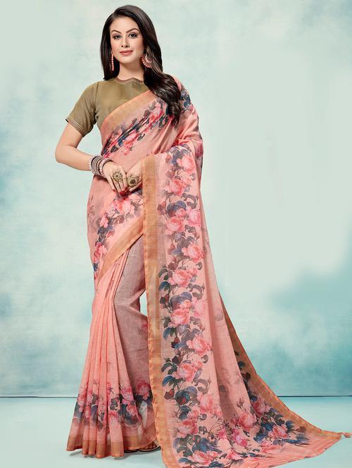 floral printed saree with blouse - 16374927 - Very Small Image - 1